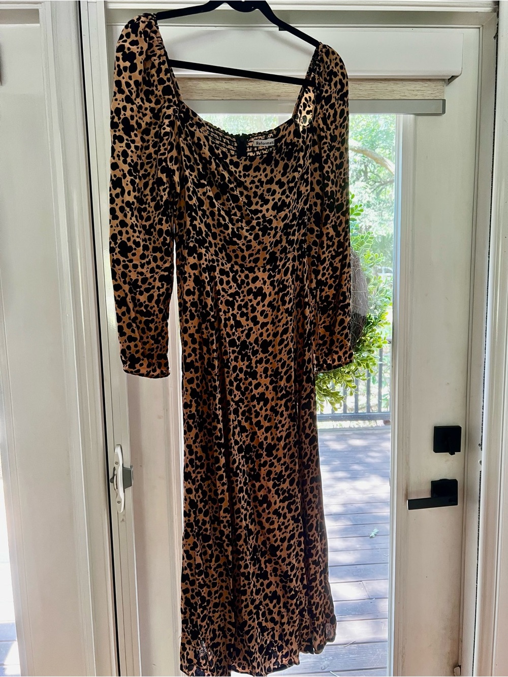 Reformation Brown and Black Leopard-Print Long Sleeve Dress